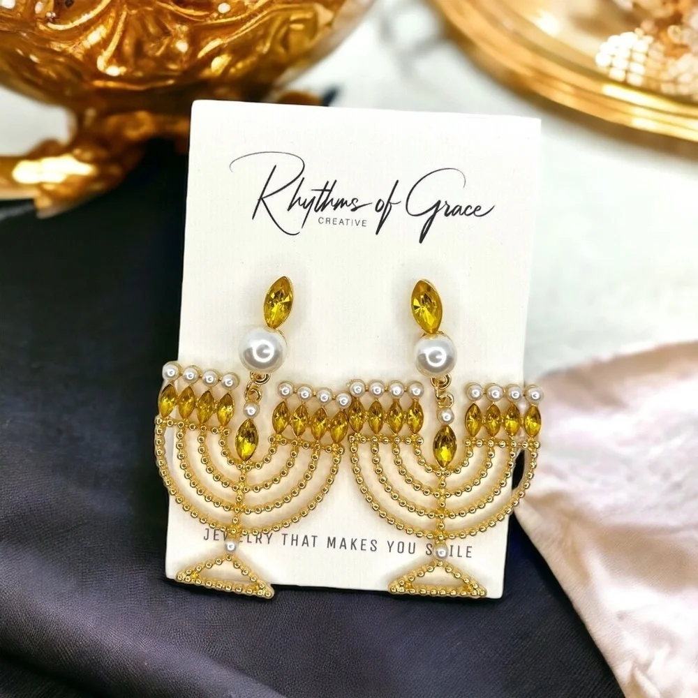 Shine Bright with Sparkling Menorah Earrings – Perfect for Hanukkah Celebrations
